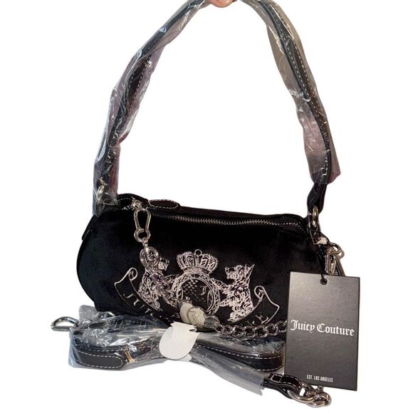 Juicy Couture UK Black Velour Twig Narrative Small Hobo Shoulder & Crossbody Bag - Picture 11 of 11